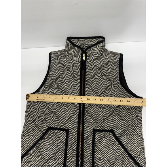 J.Crew Womens Herringbone Quilted Puffer Vest Black Cream Full Zip Pockets XS - Picture 8 of 11